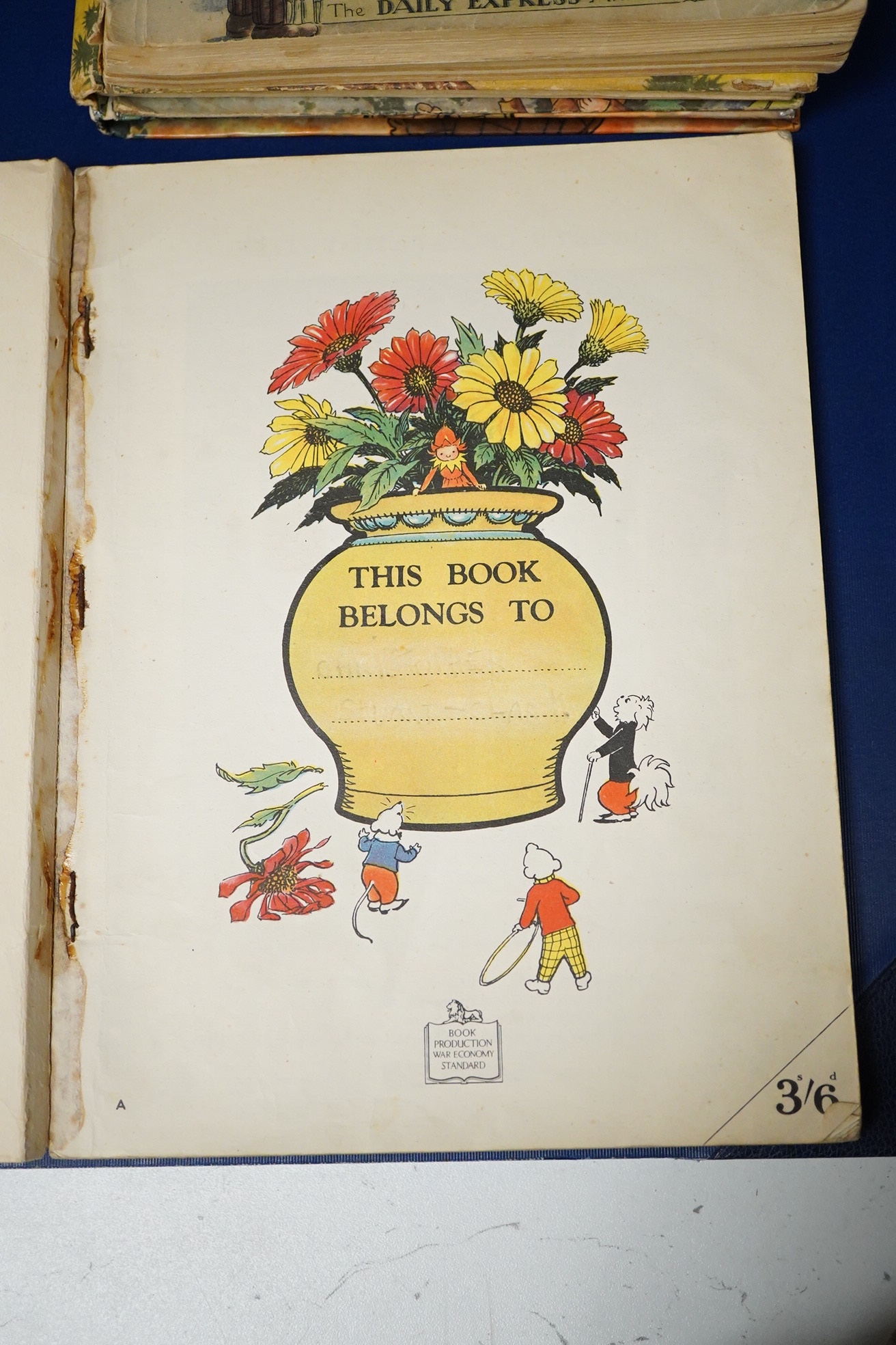 Bestall, Alfred - Five Rupert Annuals, for 1946, softcover, unclipped, previous ownership name in box; 1948, soft cover, unclipped, ownership name box vacant; 1949, soft cover, unclipped, previous owners name in box; 195